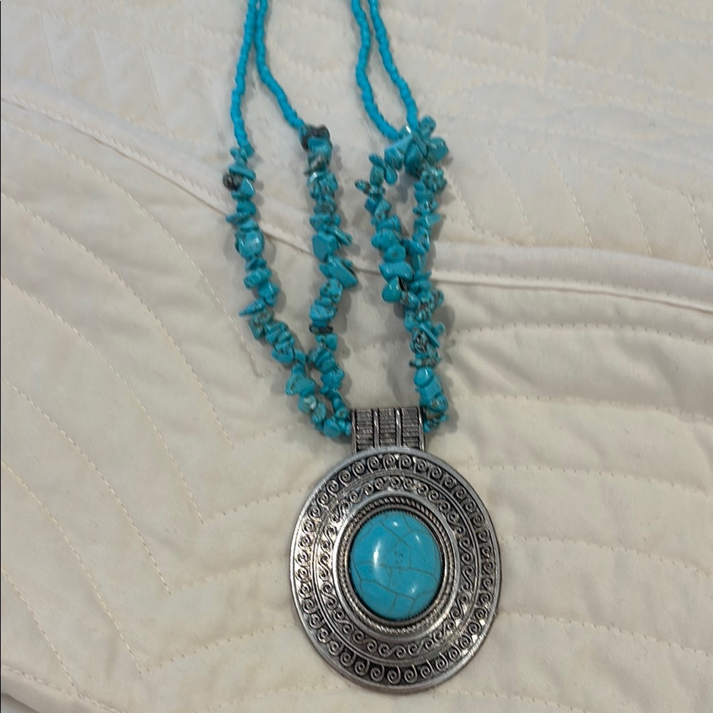 Turquoise and Silver Pendant Necklace
